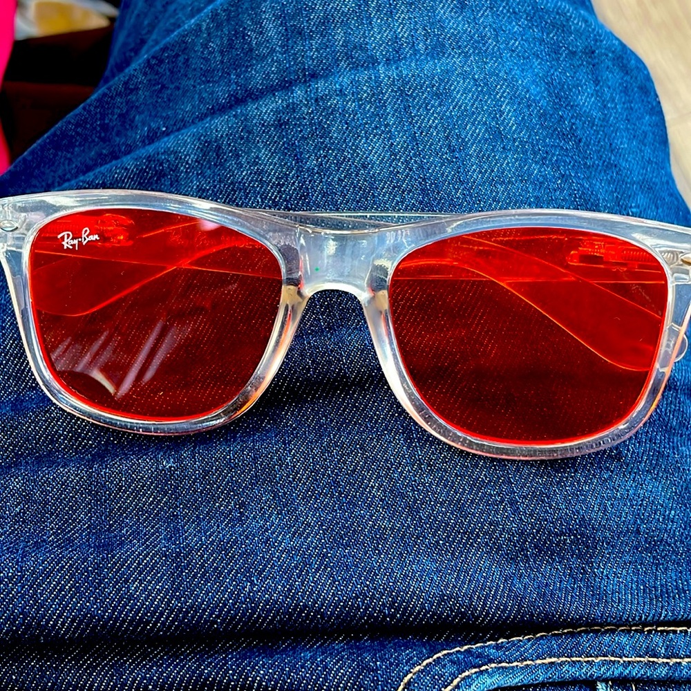 Ray Ban Sunglasses - Red Lenses, Clear Frames